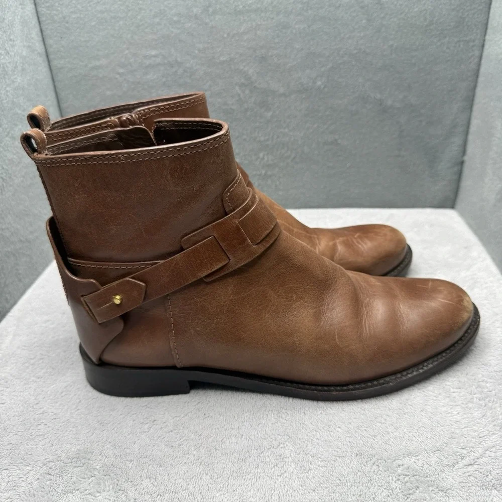 Tory Burch Colton Brown Leather Ankle Moto Boots Booties Women's Size 8M 50903